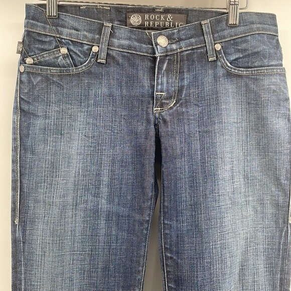 𝅺rock and Republic jeans bootleg 98% cotton medium was sz 27 - Picture 2 of 9